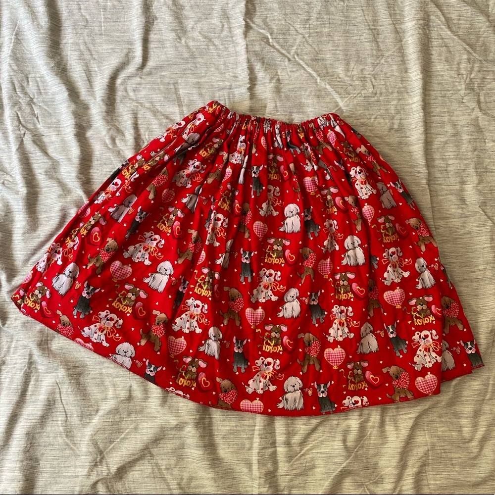 Valentine’s Puppy Dog Handmade Skirt Pockets Sz M